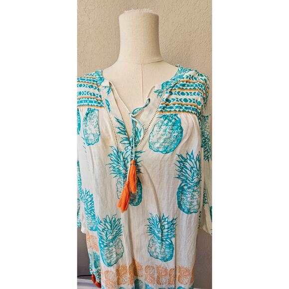 Crown & Ivy‎ Pineapple Tassel Boho Beach Coverup Tunic Top Women Size L Multi - Picture 4 of 6